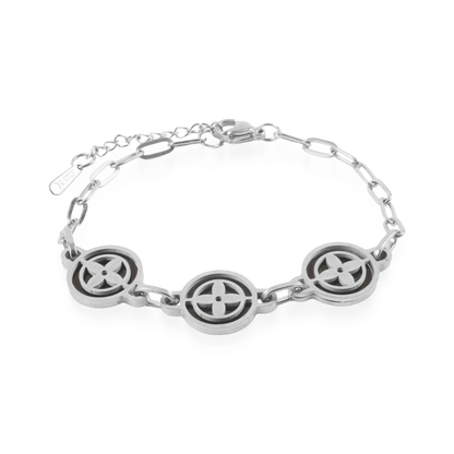 Βραχιόλι με πέτρες φίλντισι Mar and Mar Clover Silver (Black) από ανοξείδωτο ατσάλι