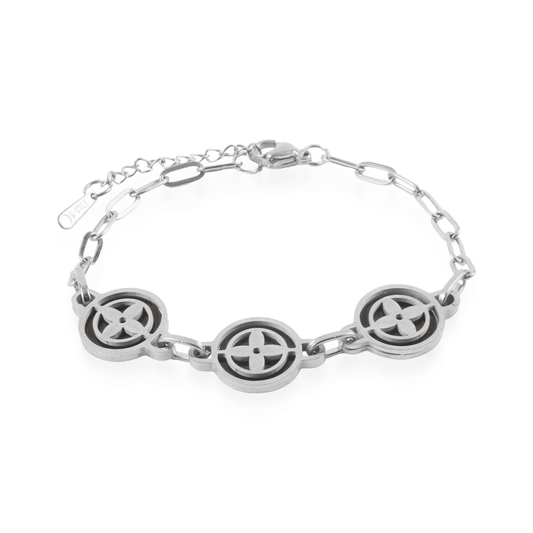 Βραχιόλι με πέτρες φίλντισι Mar and Mar Clover Silver (Black) από ανοξείδωτο ατσάλι