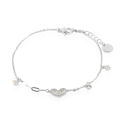 Βραχιόλι με καρδιά και ζιργκόν Mar and Mar Liora Silver από ανοξείδωτο ατσάλι
