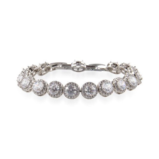 Αλυσίδα χεριού με ζιργκόν Mar and Mar Crystal Round Clutch Silver από ανοξείδωτο ατσάλι