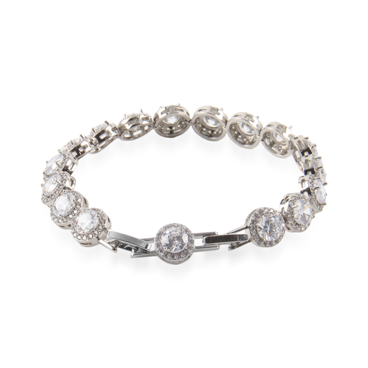 Αλυσίδα χεριού με ζιργκόν Mar and Mar Crystal Round Clutch Silver από ανοξείδωτο ατσάλι
