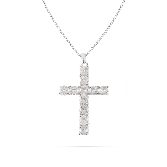 Κολιέ σταυρός με πέτρες ζιργκόν Mar and Mar Sparkle Heaven Silver από ανοξείδωτο ατσάλι