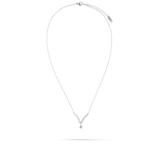 Κολιέ με ζιργκόν Mar and Mar Opaline Silver από ανοξείδωτο ατσάλι