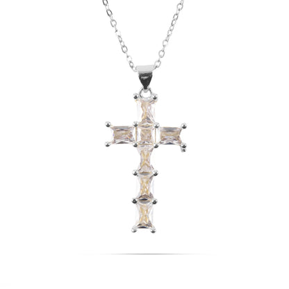 Κολιέ σταυρός με ζιργκόν Mar and Mar Leory Silver από ανοξείδωτο ατσάλι