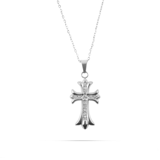 Κολιέ σταυρός με ζιργκόν Mar and Mar Garnet Silver από ανοξείδωτο ατσάλι