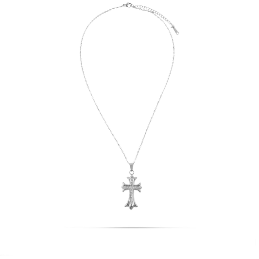 Κολιέ σταυρός με ζιργκόν Mar and Mar Garnet Silver από ανοξείδωτο ατσάλι