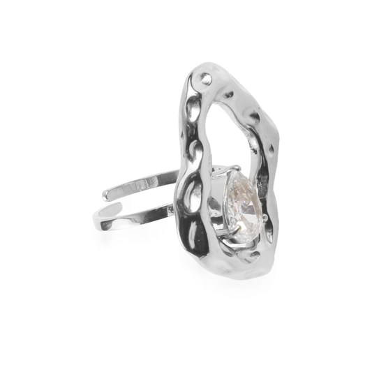 Γυναικείο δαχτυλίδι με ζιργκόν Mar and Mar Leany Silver από ανοξείδωτο ατσάλι