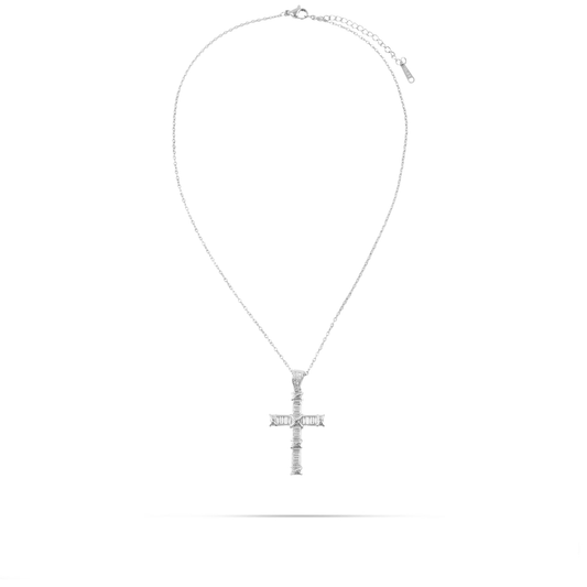 Κολιέ σταυρός με ζιργκόν Mar and Mar Hadria Silver από ανοξείδωτο ατσάλι