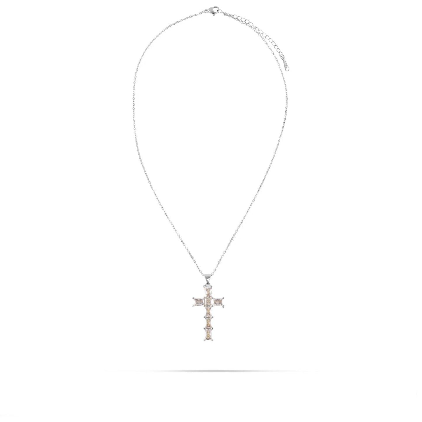 Κολιέ σταυρός με ζιργκόν Mar and Mar Leory Silver από ανοξείδωτο ατσάλι