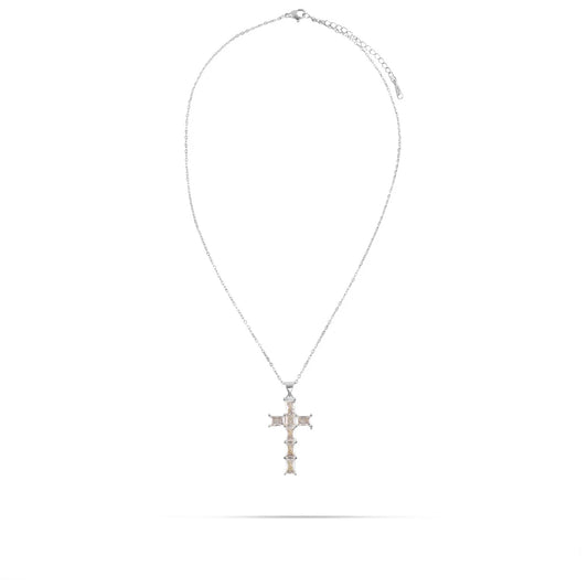 Κολιέ σταυρός με ζιργκόν Mar and Mar Leory Silver από ανοξείδωτο ατσάλι