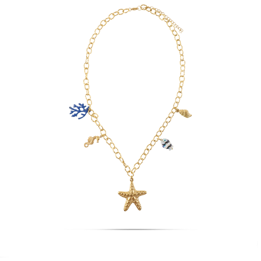 Χειροποίητο κολιέ με ψαράκι Μουράνο Mar and Mar Ocean Starfish Blue από ανοξείδωτο ατσάλι
