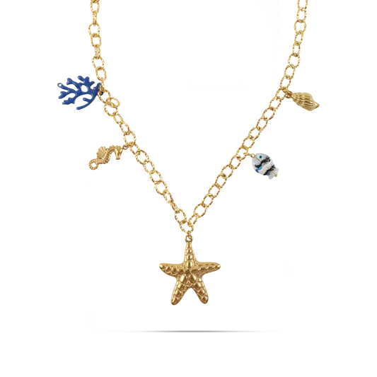 Χειροποίητο κολιέ με ψαράκι Μουράνο Mar and Mar Ocean Starfish Blue από ανοξείδωτο ατσάλι