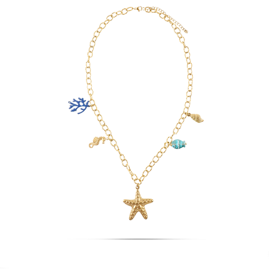 Χειροποίητο κολιέ με ψαράκι Μουράνο Mar and Mar Ocean Starfish Light Blue από ανοξείδωτο ατσάλι
