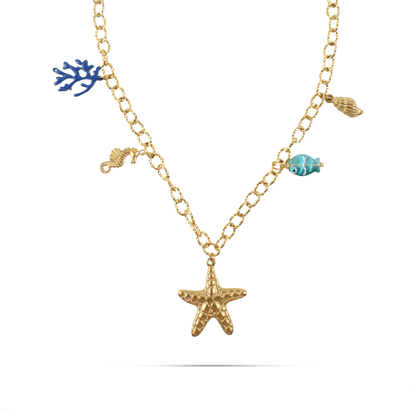 Χειροποίητο κολιέ με ψαράκι Μουράνο Mar and Mar Ocean Starfish Light Blue από ανοξείδωτο ατσάλι