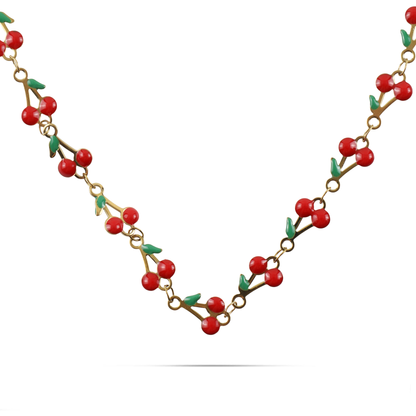 Χειροποίητο κολιέ choker με κεράσια Mar and Mar Cherries από ανοξείδωτο ατσάλι