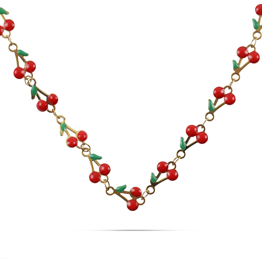 Χειροποίητο κολιέ choker με κεράσια Mar and Mar Cherries από ανοξείδωτο ατσάλι