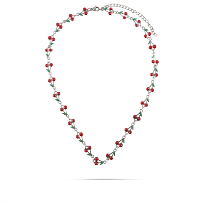 Χειροποίητο κολιέ choker με κεράσια Mar and Mar Cherries Silver από ανοξείδωτο ατσάλι