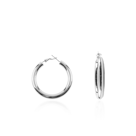 Σκουλαρίκια κρίκοι Mar and Mar Iris Silver (4 cm) από ανοξείδωτο ατσάλι