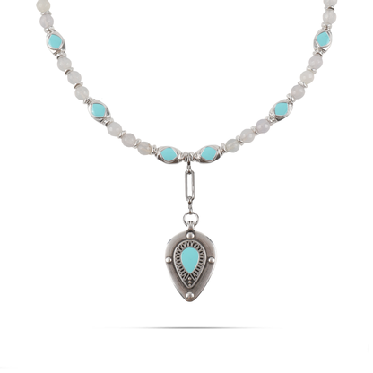 Χειροποίητο κολιέ Mar and Mar Lumea (Turquoise) με φυσικές ορυκτές πέτρες Σπεκτρολίτη από ανοξείδωτο ατσάλι