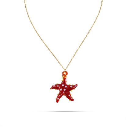 Γυναικείο κολιέ με αστερία από Μουράνο Mar and Mar Starfish Red Mix από ανοξείδωτο ατσάλι