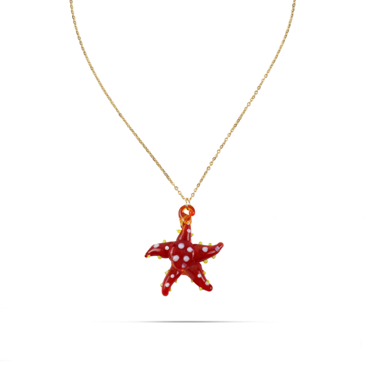 Γυναικείο κολιέ με αστερία από Μουράνο Mar and Mar Starfish Red Mix από ανοξείδωτο ατσάλι