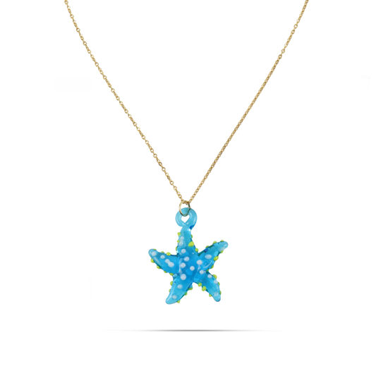 Γυναικείο κολιέ με αστερία από Μουράνο Mar and Mar Starfish Blue Mix από ανοξείδωτο ατσάλι