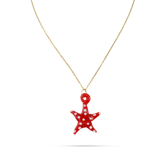 Γυναικείο κολιέ με αστερία από Μουράνο Mar and Mar Starfish Red από ανοξείδωτο ατσάλι