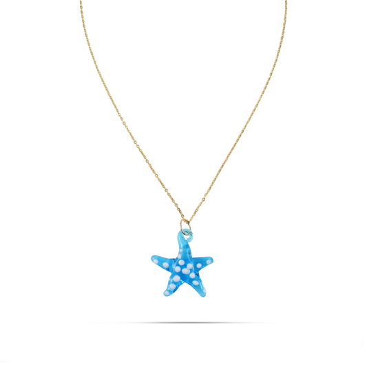 Γυναικείο κολιέ με αστερία από Μουράνο Mar and Mar Starfish Blue από ανοξείδωτο ατσάλι