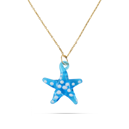 Γυναικείο κολιέ με αστερία από Μουράνο Mar and Mar Starfish Blue από ανοξείδωτο ατσάλι