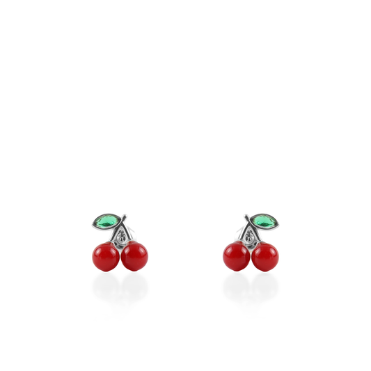 Σκουλαρίκια καρφωτά με κερασάκια Mar and Mar Cherries Silver από ανοξείδωτο ατσάλι