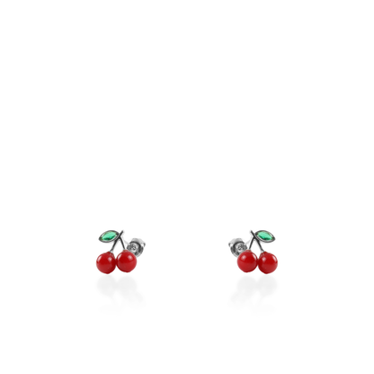 Σκουλαρίκια καρφωτά με κερασάκια Mar and Mar Cherries Silver από ανοξείδωτο ατσάλι