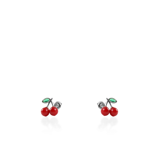 Σκουλαρίκια καρφωτά με κερασάκια Mar and Mar Cherries Silver από ανοξείδωτο ατσάλι