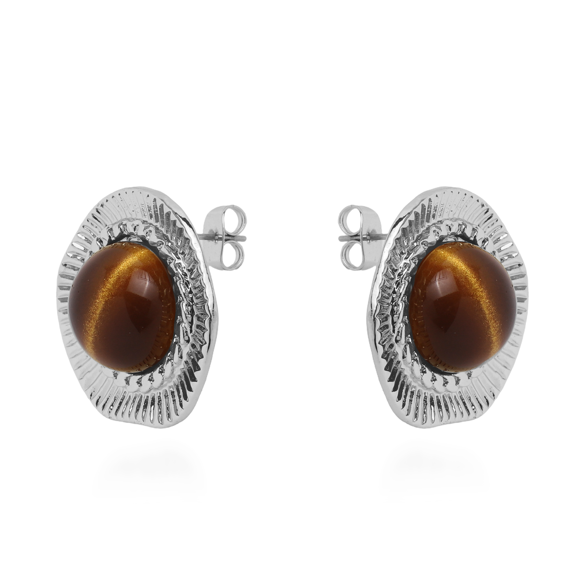 Σκουλαρίκια καρφωτά Mar and Mar με πέτρα (Silver) από ανοξείδωτο ατσάλι