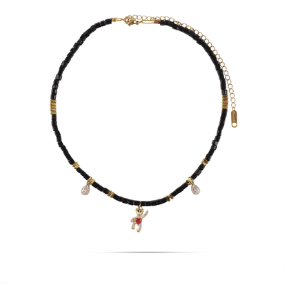 Κολιέ choker χειροποίητο αρκουδάκι με χάντρες και πέτρες ζιργκόν Mar and Mar Candy Bear από ανοξείδωτο ατσάλι