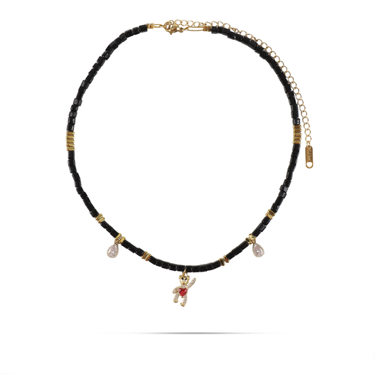 Κολιέ choker χειροποίητο αρκουδάκι με χάντρες και πέτρες ζιργκόν Mar and Mar Candy Bear από ανοξείδωτο ατσάλι