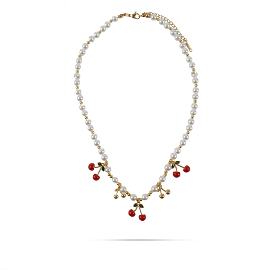 Κολιέ με κερασάκια και πέρλες Mar and Mar Pearly Cherries από ανοξείδωτο ατσάλι