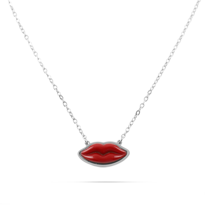 Γυναικείο κολιέ Mar and Mar Red Lips Silver από ανοξείδωτο ατσάλι