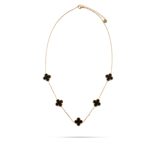 Κολιέ με πέτρες φίλντισι Mar and Mar Clovers (Black) από ανοξείδωτο ατσάλι