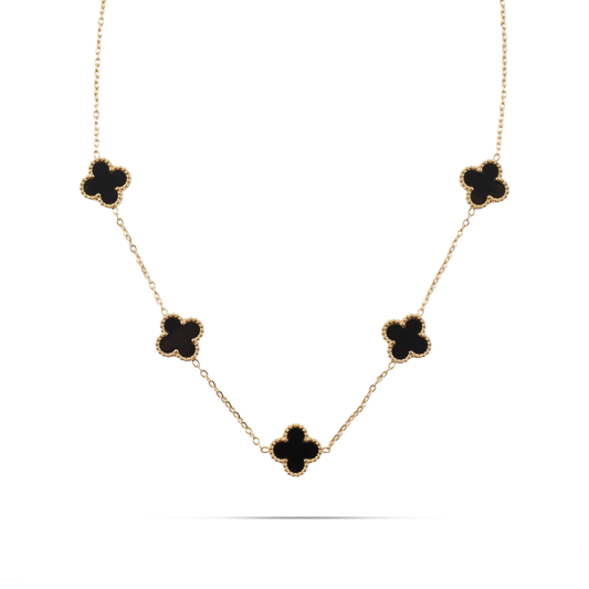 Κολιέ με πέτρες φίλντισι Mar and Mar Clovers (Black) από ανοξείδωτο ατσάλι