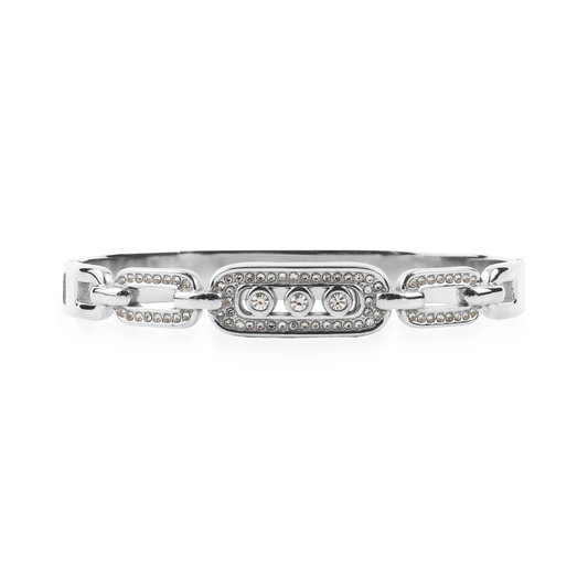 Βραχιόλι χειροπέδα με πέτρες ζιργκόν Mar and Mar Palvia Sparkle Silver από ανοξείδωτο ατσάλι
