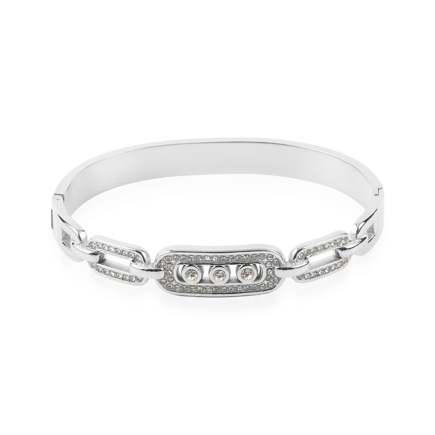 Βραχιόλι χειροπέδα με πέτρες ζιργκόν Mar and Mar Palvia Sparkle Silver από ανοξείδωτο ατσάλι