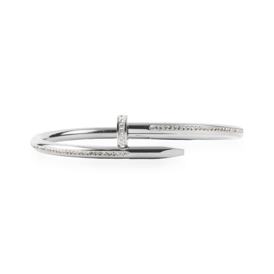 Βραχιόλι χειροπέδα με πέτρες ζιργκόν Mar and Mar Nail Sparkle Silver από ανοξείδωτο ατσάλι