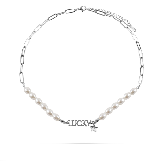 Κολιέ με πέρλες Mar and Mar Lucky Silver από ανοξείδωτο ατσάλι