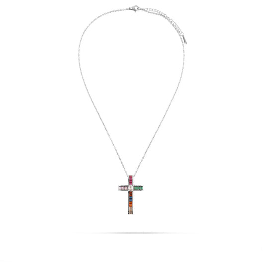 Κολιέ σταυρός με πέτρες ζιργκόν Mar and Mar Nefeli Silver Cross από ανοξείδωτο ατσάλι