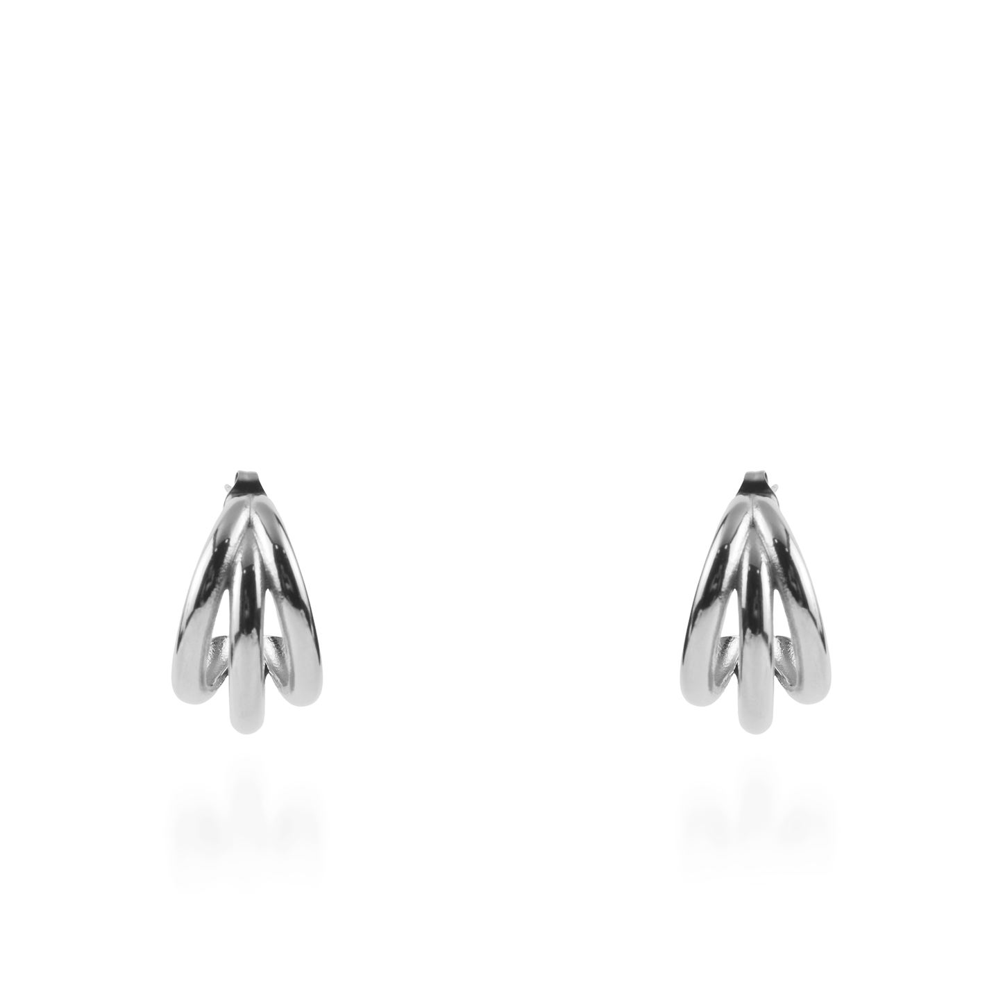 Σκουλαρίκια κρίκοι με τριπλό σχέδιο Mar and Mar Ulina (2 cm) Silver από ανοξείδωτο ατσάλι