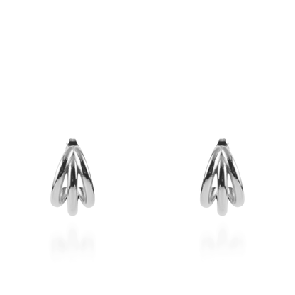 Σκουλαρίκια κρίκοι με τριπλό σχέδιο Mar and Mar Ulina (2 cm) Silver από ανοξείδωτο ατσάλι
