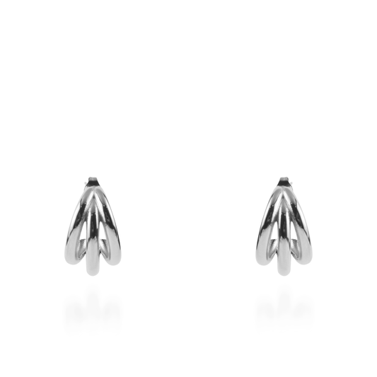 Σκουλαρίκια κρίκοι με τριπλό σχέδιο Mar and Mar Ulina (2 cm) Silver από ανοξείδωτο ατσάλι