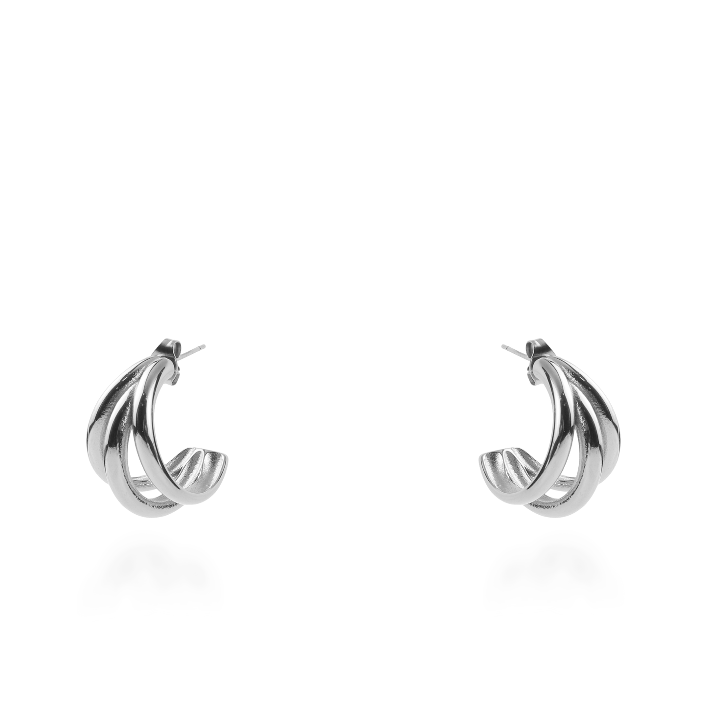 Σκουλαρίκια κρίκοι με τριπλό σχέδιο Mar and Mar Ulina (2 cm) Silver από ανοξείδωτο ατσάλι