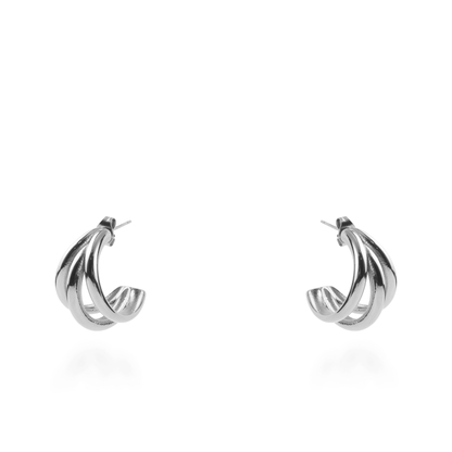Σκουλαρίκια κρίκοι με τριπλό σχέδιο Mar and Mar Ulina (2 cm) Silver από ανοξείδωτο ατσάλι