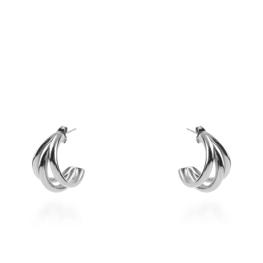 Σκουλαρίκια κρίκοι με τριπλό σχέδιο Mar and Mar Ulina (2 cm) Silver από ανοξείδωτο ατσάλι